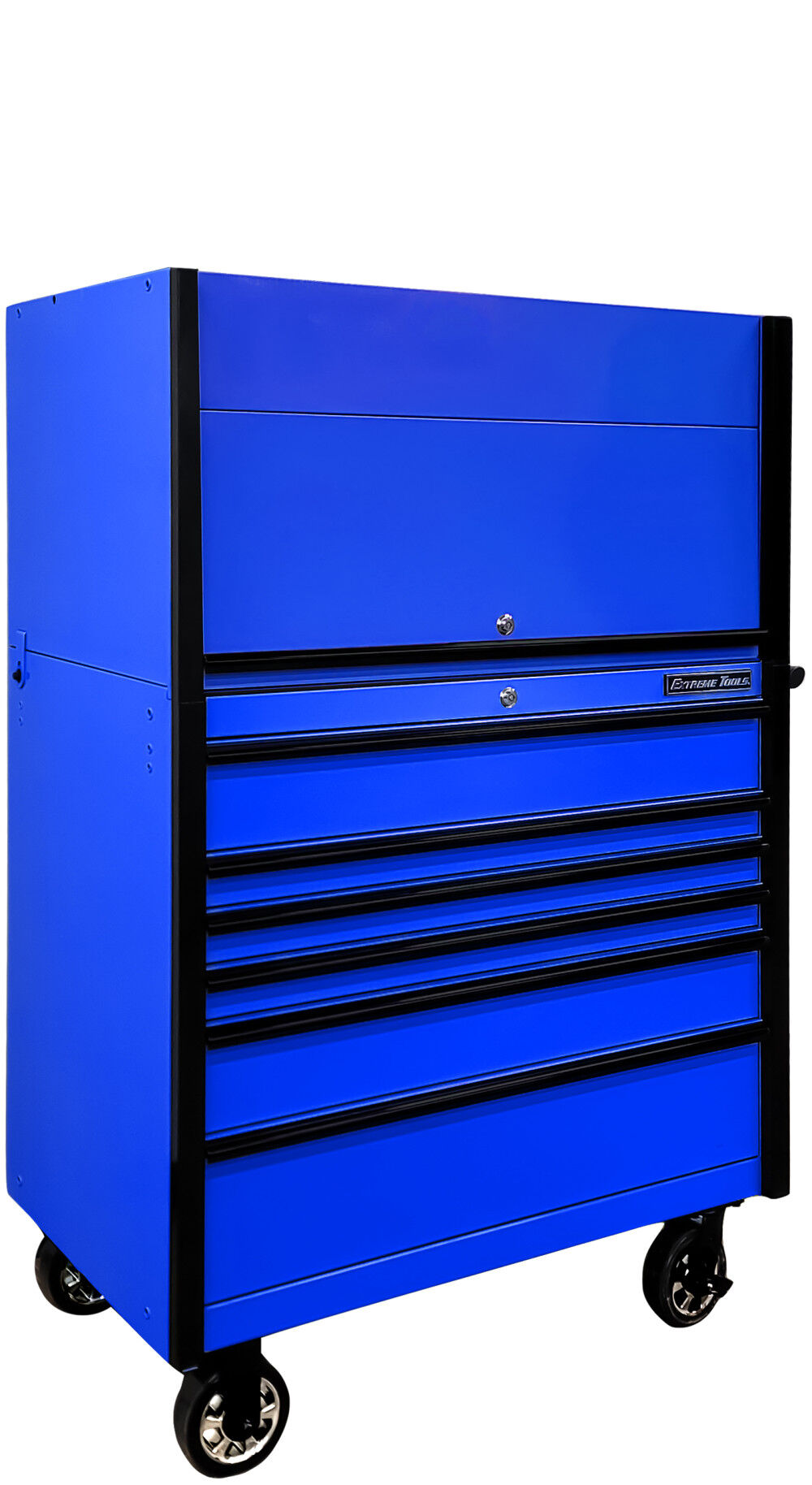 Extreme Tools DX Series 41 Inch W x 25 Inch D Extreme Power Workstation Hutch and 6 Drawer Roller Cabinet Blue with Black Handles and Trim, large image number 3