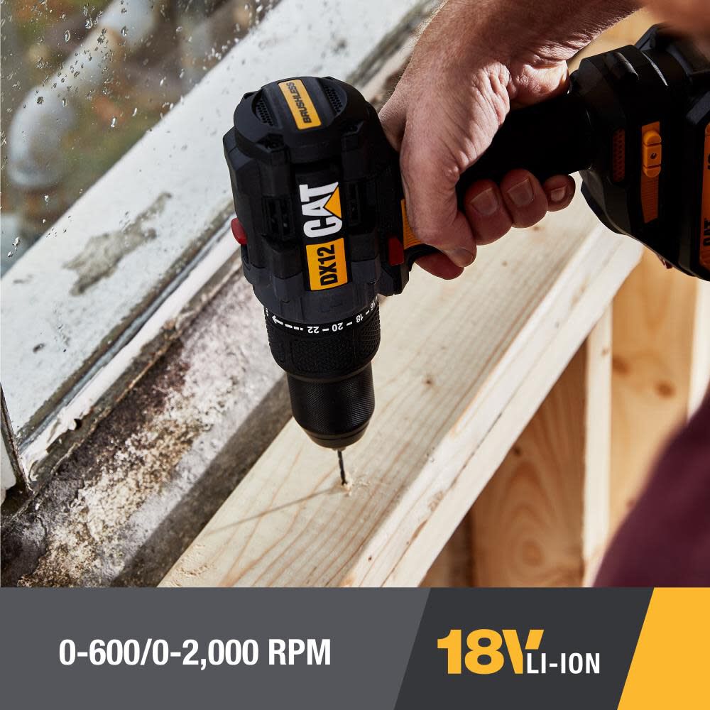 CAT 18V 1 2 in Cordless Hammer Drill with Two Batteries and
