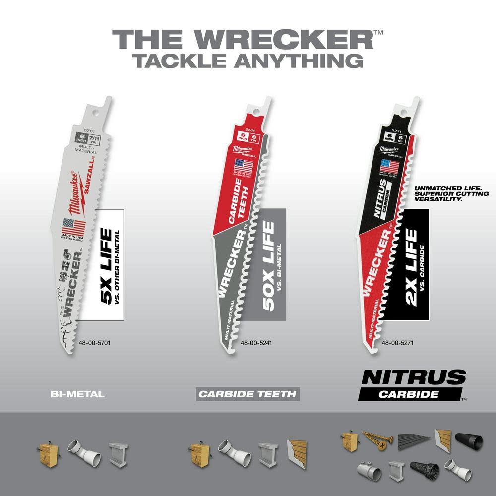 Milwaukee 6inch 6 TPI THE WRECKER with Carbide Teeth SAWZALL Blade 3PK, large image number 7