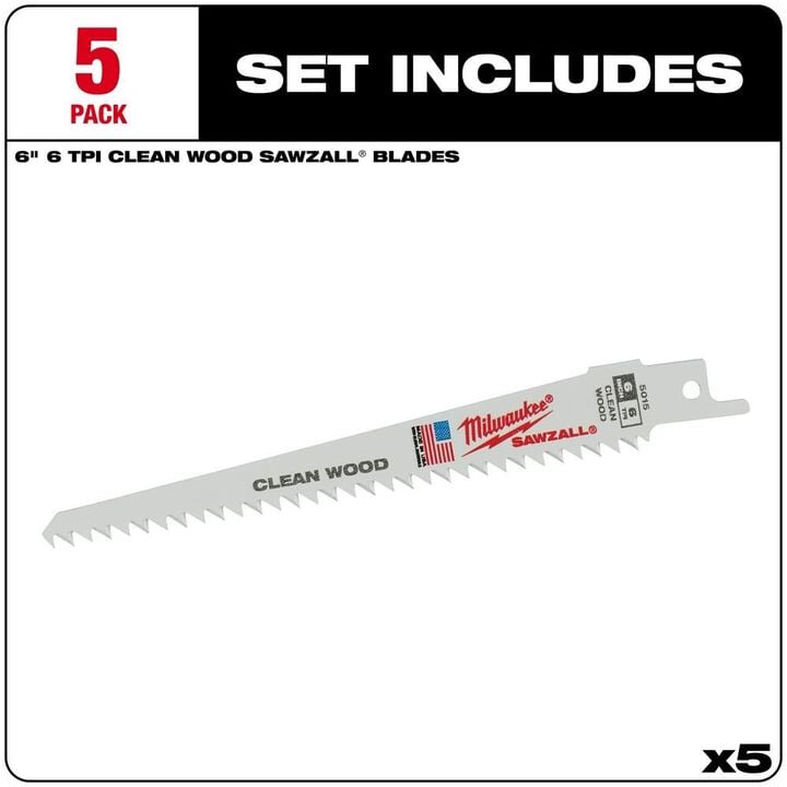 Milwaukee 6 in. 6 TPI Fleam Ground SAWZALL Blades 5PK, large image number 1