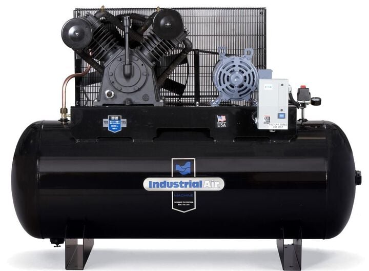 Industrial Air Compressor 10 HP Three Phase 230V 120 Gallon Horizontal Two Stage
