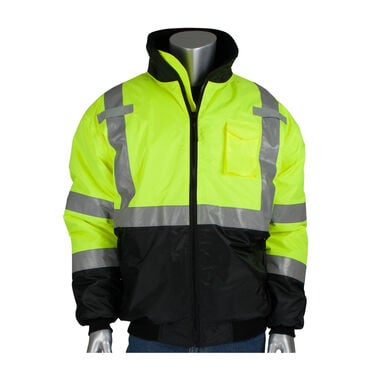 Protective Industrial Products ANSI R3 Black Bottom Bomber Jacket Hi Vis Lime Yellow Large