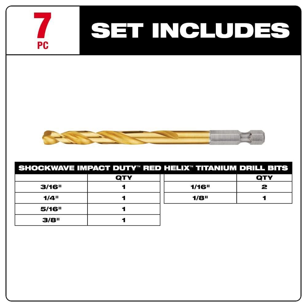 Milwaukee 7PC SHOCKWAVE Impact Duty RED HELIX Titanium Drill Bit Set, large image number 3