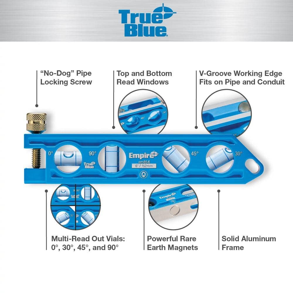 Empire Level 6 Inch TRUE BLUE Die Cast Torpedo Level EM856