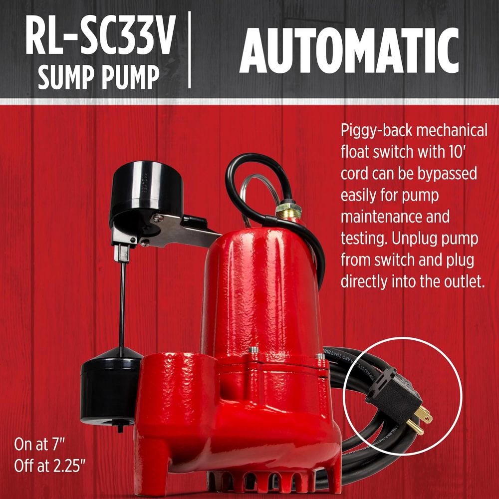 Red Lion 1/3HP 2460 GPH Sump and Effluent Pump with Vertical Switch, large image number 4