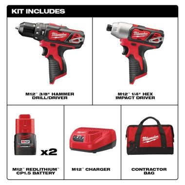 Milwaukee M12 12V Hammer Drill/Impact Driver Combo Kit 2 Tool, large image number 1