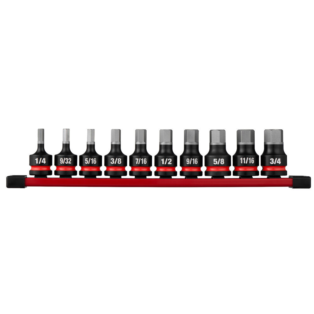 Milwaukee SHOCKWAVE Impact Duty 1/2 Inch Drive 2 Inch Hex SAE Bit Socket Set 10 Pieces - 49-66-7257