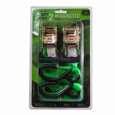 Fusion Grip Ratchet Strap with Magnetic Hook 2pk, 1 Inch x 16ft