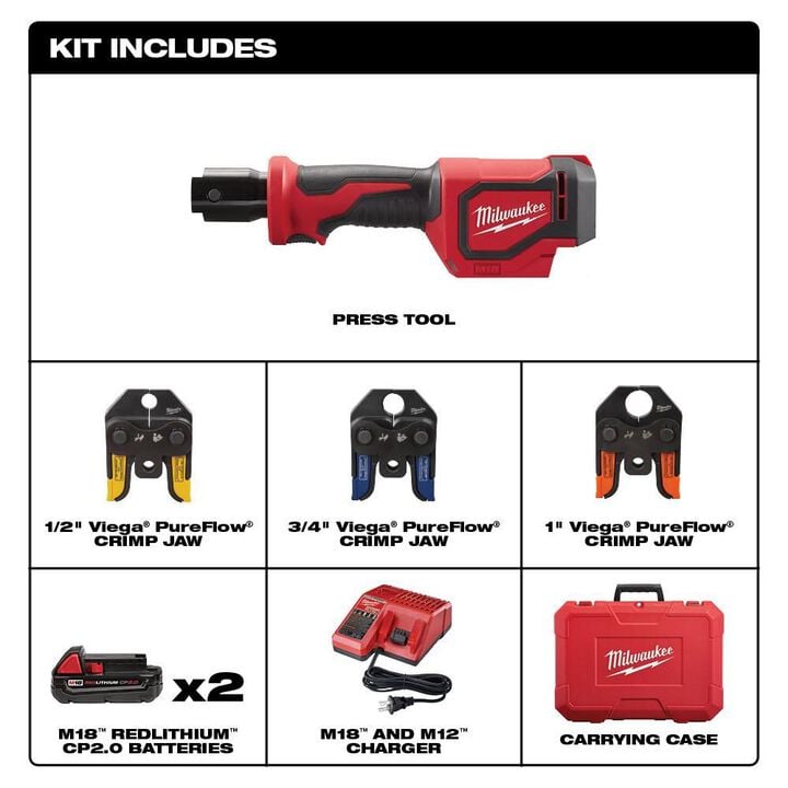 Milwaukee M18 Short Throw Press Tool Kit with Viega PureFlow Jaws, large image number 1