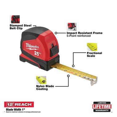 Milwaukee 25 ft. Compact Tape Measure, large image number 1