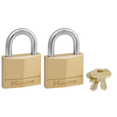 Master Lock Padlock 1 9/16in 4 Pin Keyed Alike Solid Brass Body 2pk