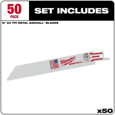 Milwaukee 6 in. 24 TPI Thin Kerf SAWZALL Blades (50 Pack), large image number 1