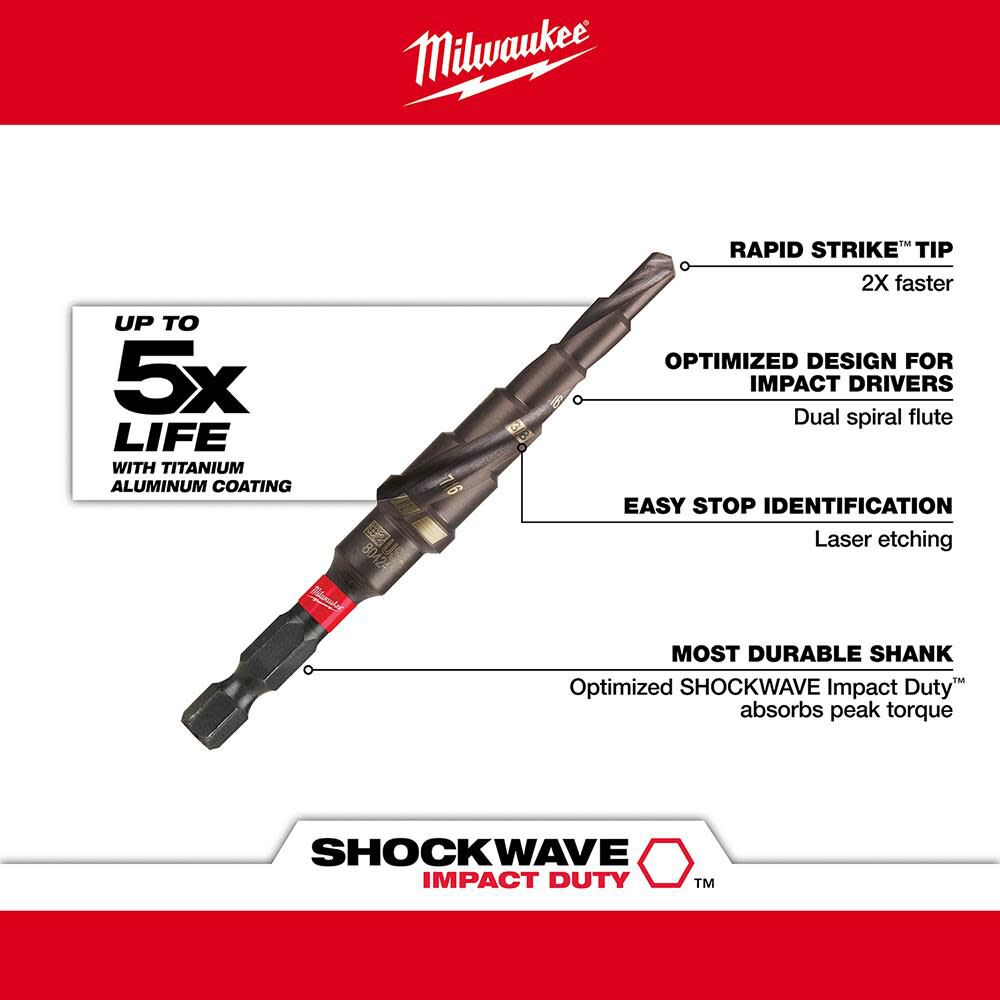 Milwaukee SHOCKWAVE Impact Duty Step Bit #2 3/16 - 1/2 in., large image number 4