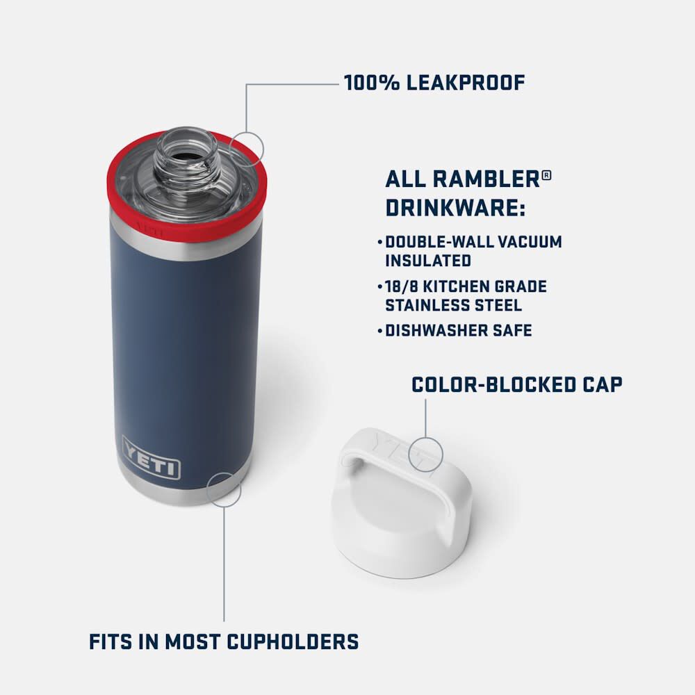 Yeti Rambler 18 Oz Water Bottle with Chug Cap White/Navy