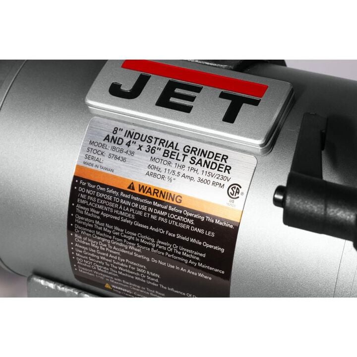JET 8-Inch Industrial Combination Grinder and4 x 36 Belt Sander, large image number 2