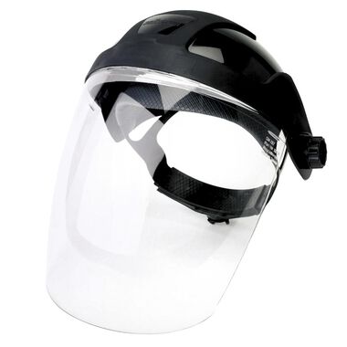 Sellstrom Single Crown Safety Face Shield with Ratchet Headgear, Uncoated, Clear Tint, Black Crown