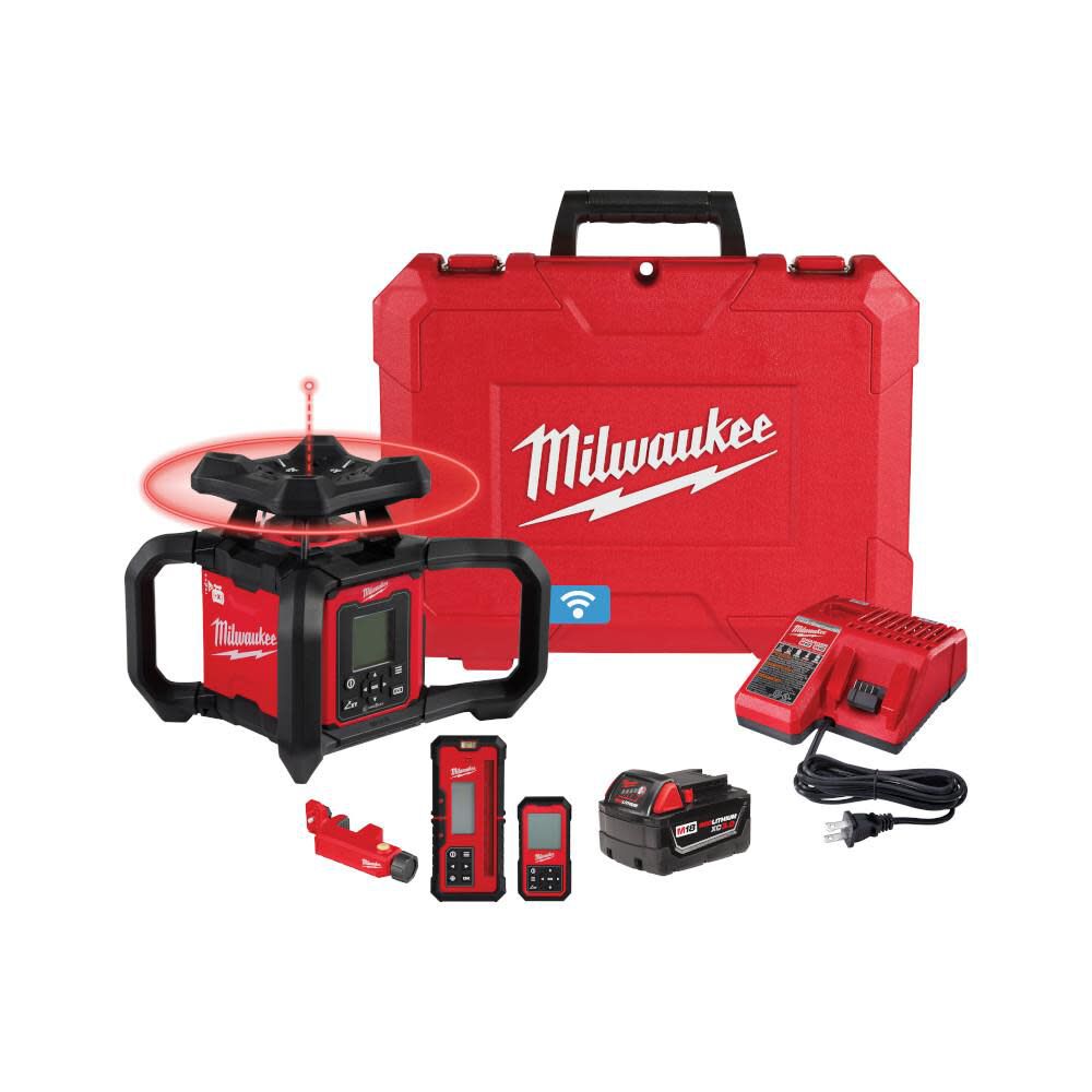 Milwaukee M18 Red Exterior Dual Slope Rotary Laser Level Kit with Receiver Remote 3704 21 Acme Tools
