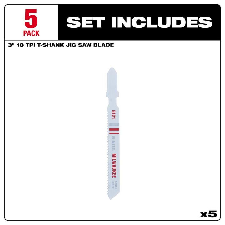 Milwaukee 3 in. 18 TPI Bi-Metal Jig Saw Blade 5PK, large image number 2