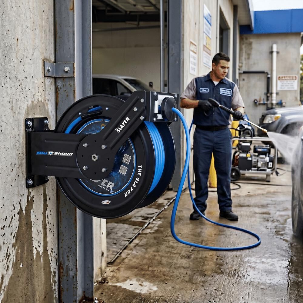 BluBird Blu Shield Slayer 1/4 Inch x 100 Ft Hybrid Pressure Washing Hose Reel, large image number 7