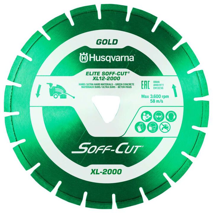 Husqvarna Construction ELITE SOFF-CUT XL-2000 12 Inch Segmented Diamond Blade with Skid Plate for Green Concrete, large image number 1