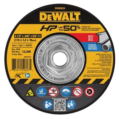 DEWALT Cutting Wheel 4 1/2in x .045in x 5/8in 11 HP T1