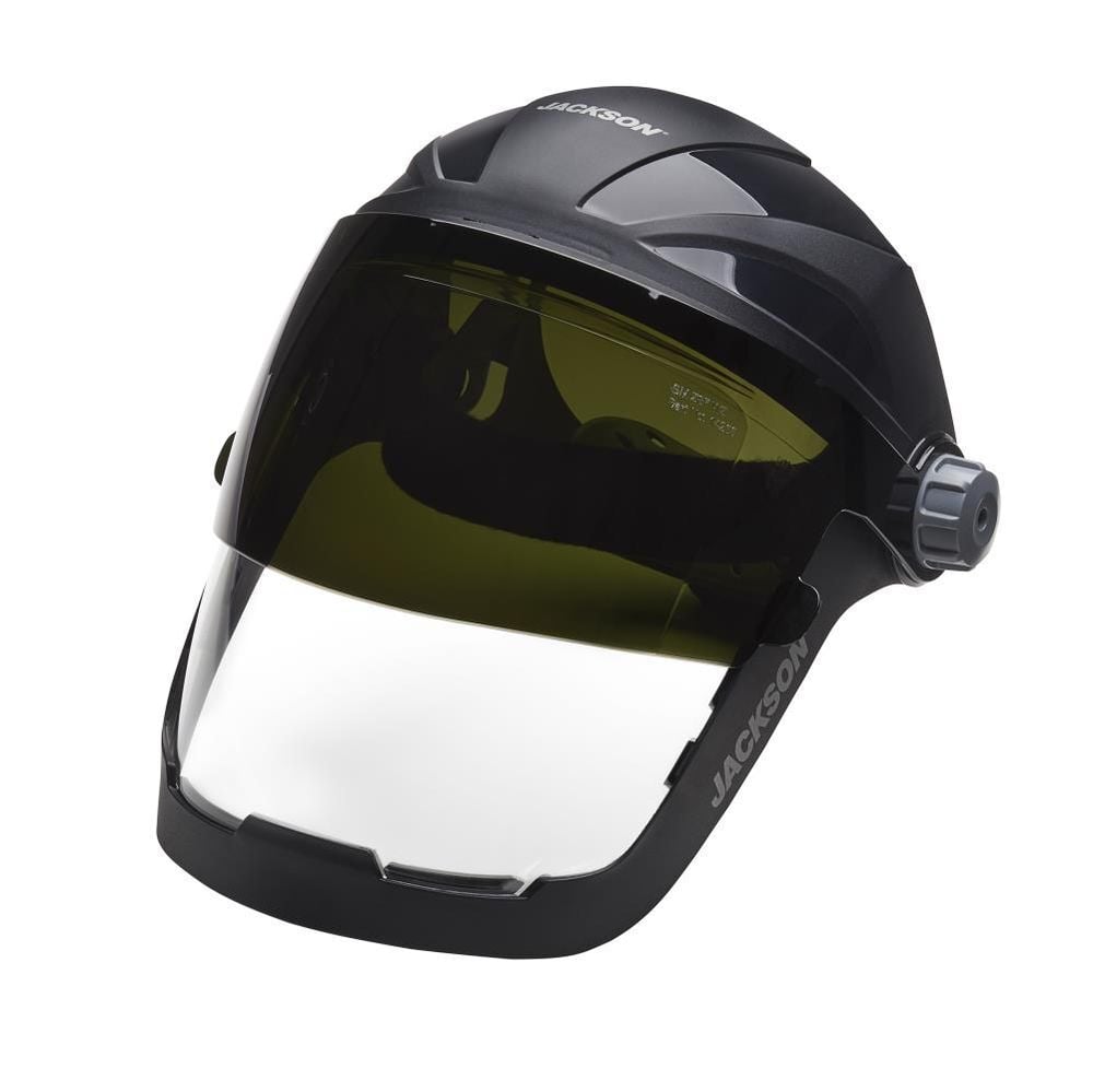 Jackson Safety QUAD 500 Multi-Purpose Face Shield, Clear Window, Shade 5 IR Flip Visor, Anti-Fog Coating, 370 Speed Dial Ratcheting, large image number 1
