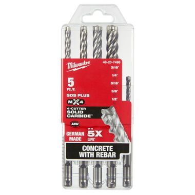 Milwaukee 5-Piece MX4 4-Cutter SDS-Plus Rotary Hammer-Drill Bit Kit, large image number 9
