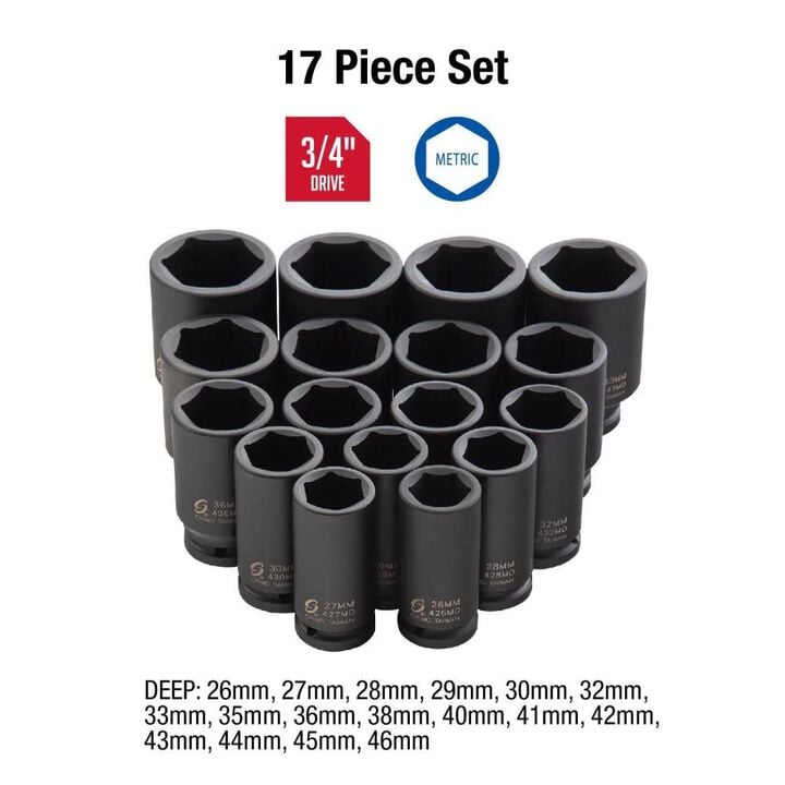 Sunex 3/4 In. Drive Deep Metric Impact Socket Set 17 pc., large image number 2