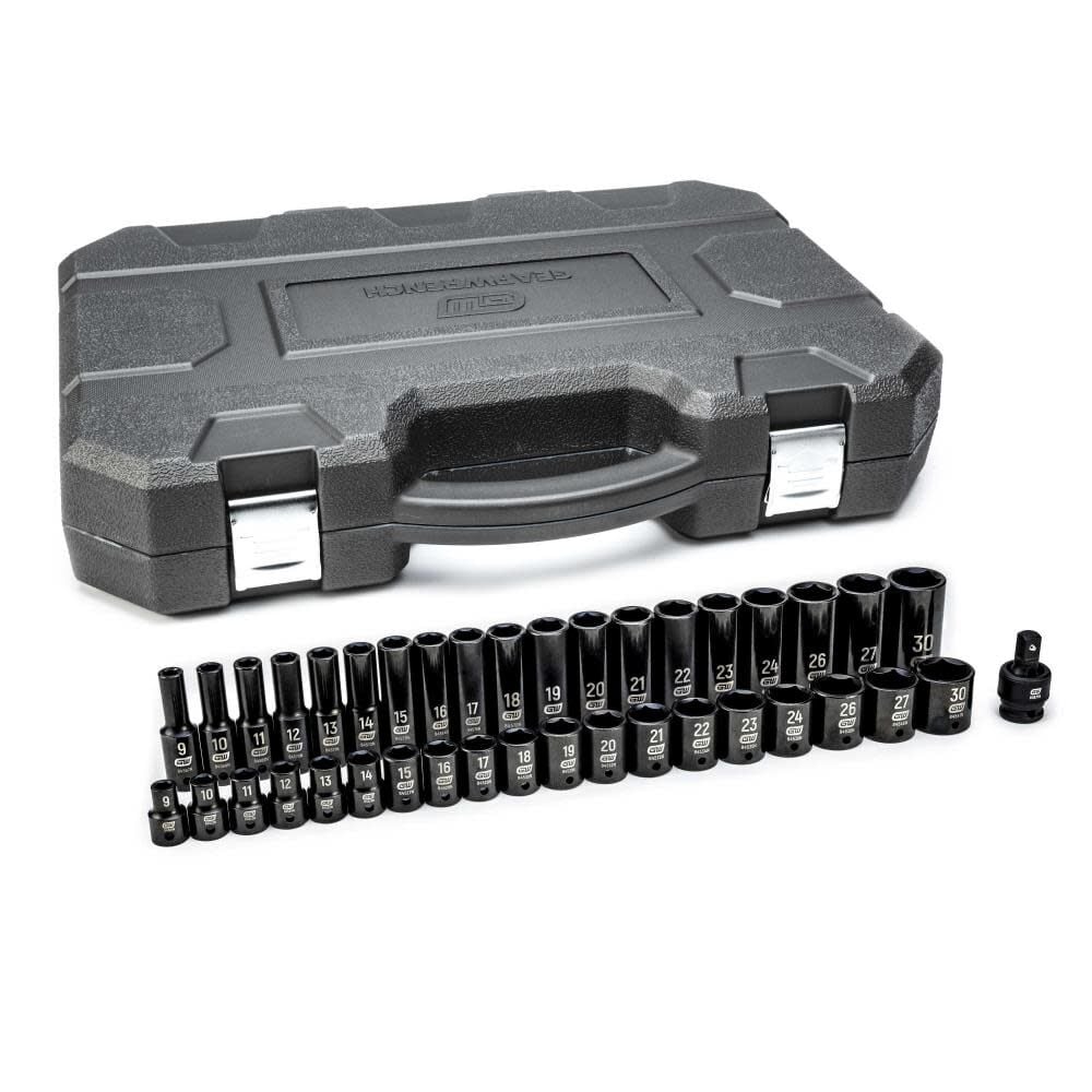 Gearwrench Impact Socket Set 39 Pc 1 2 In Drive 6 Point Metric Standard Deep 84948n