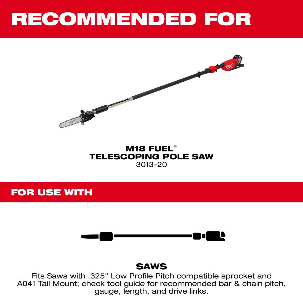 Milwaukee 10 Inch .325 Inch LOW PROFILE Pitch, .043 Inch Gauge Saw Chain and Guide Bar Set, large image number 3