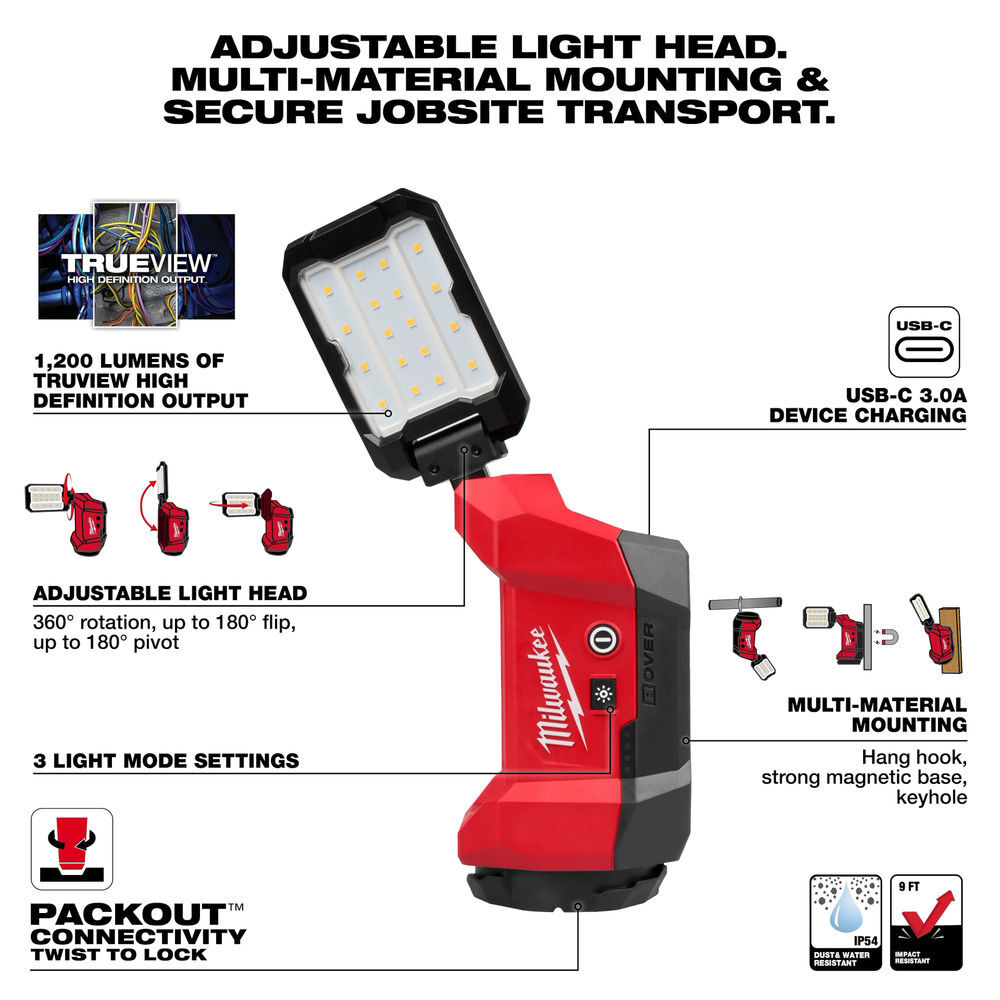 Milwaukee M12 Multi-Directional Flood Light & XC5.0 Battery Pack Bundle, large image number 4
