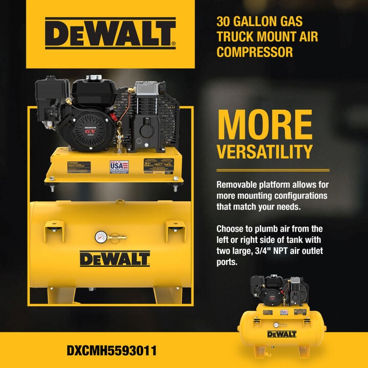 DEWALT 30 Gallon Single Stage Portable Gas Powered Truck Mount Air Compressor, large image number 11