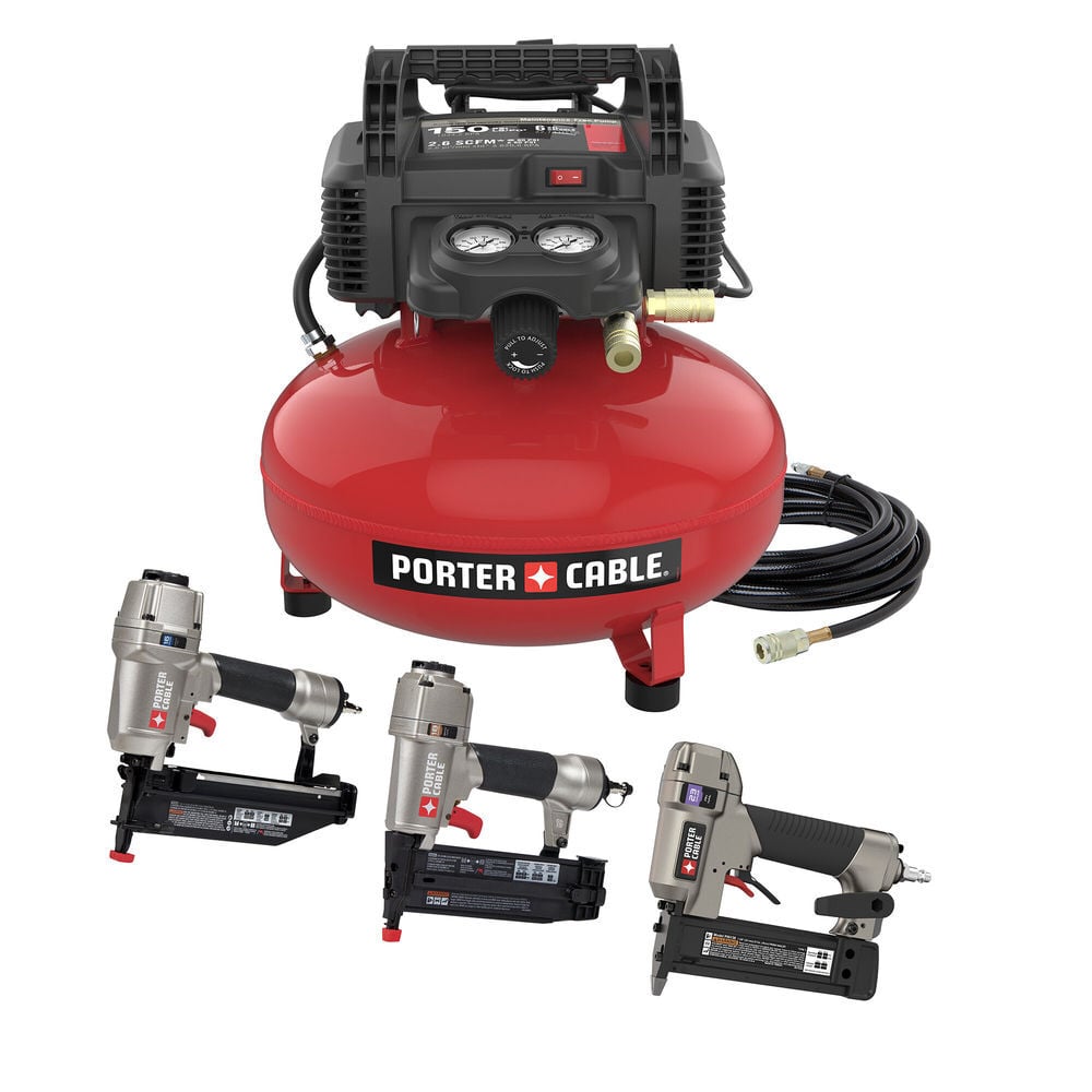 Porter Cable 6 Gallon 150 PSI Portable Electric Air Compressor and 3 Tool Combo Kit, large image number 1