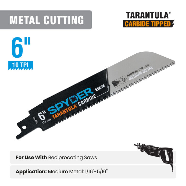 Spyder 6 Inch 10 TPI Metal Cutting Carbide Toothed Reciprocating Blade, 3 Pieces, large image number 2