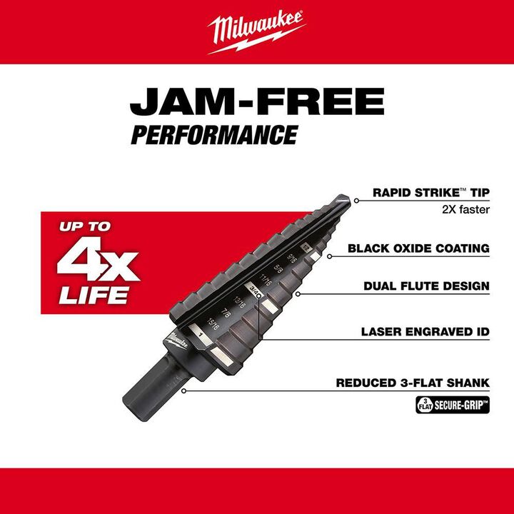 Milwaukee #8 Step Drill Bit 1/2 in. - 1 in. x 1/16 in., large image number 3