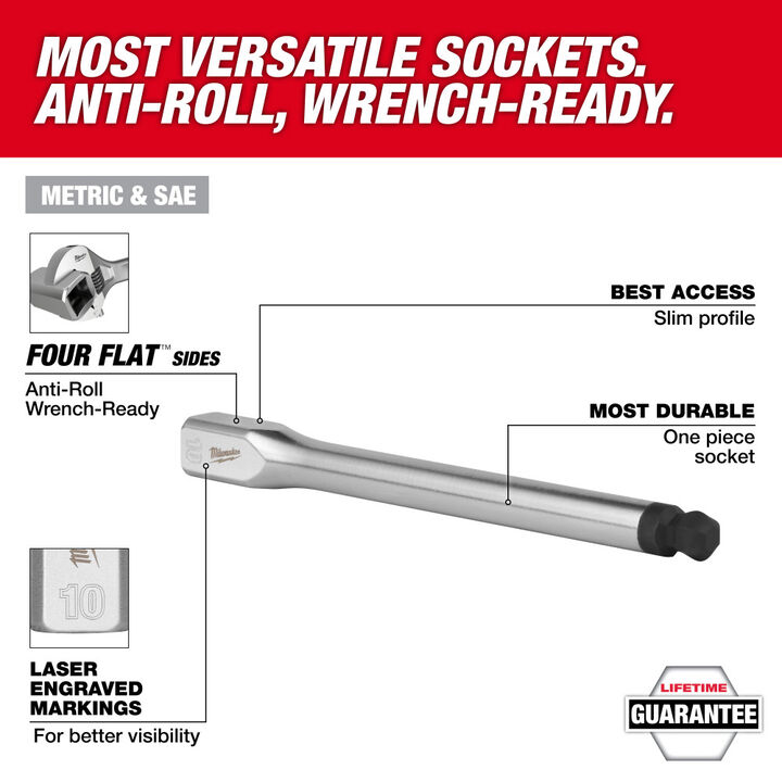 Milwaukee 3/8 Inch Drive 9mm Long Ball End Hex Bit Socket, large image number 1