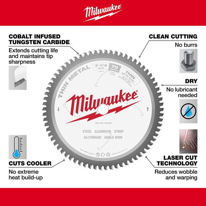 Milwaukee 7-1/4 in. Thin Metal Cutting Circular Saw Blade, large image number 3