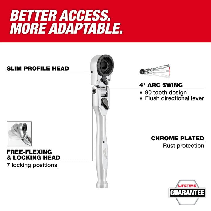 Milwaukee 1/4 Hex Drive Mini Flex Head Bit Ratchet, large image number 1