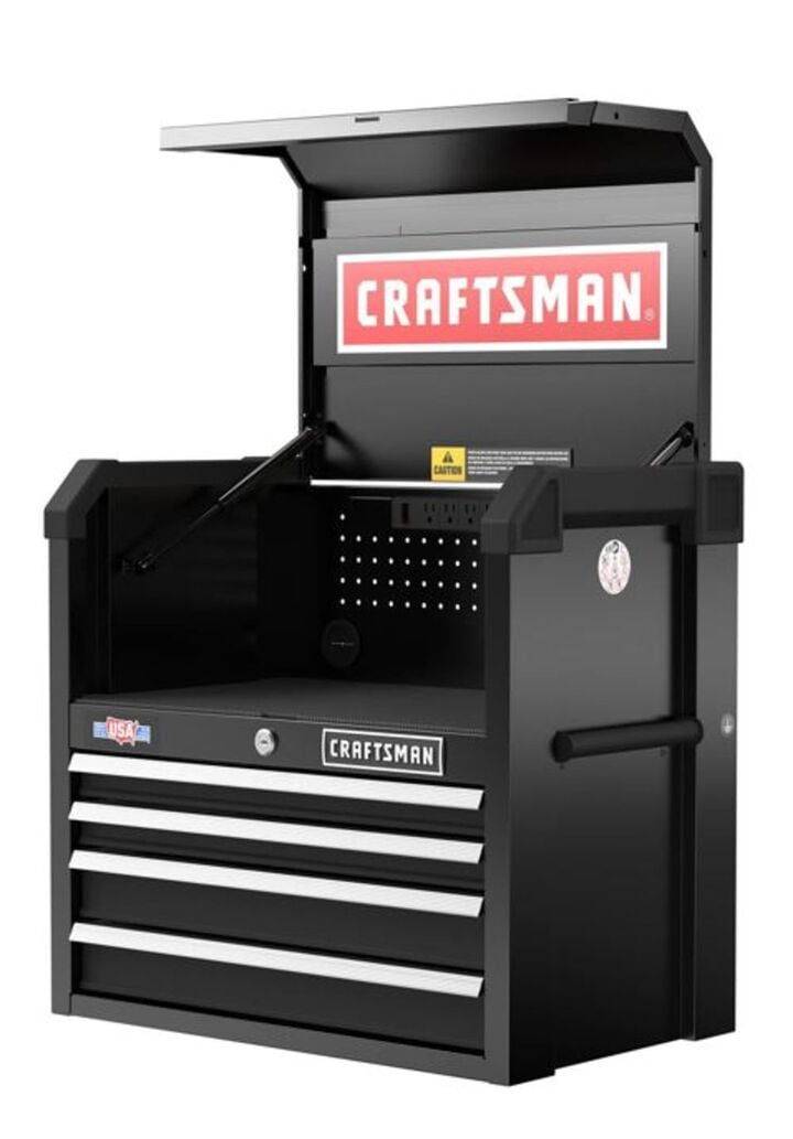 CRAFTSMAN S2000 26 Inch 4-Drawer Black Chest with Light & Divider