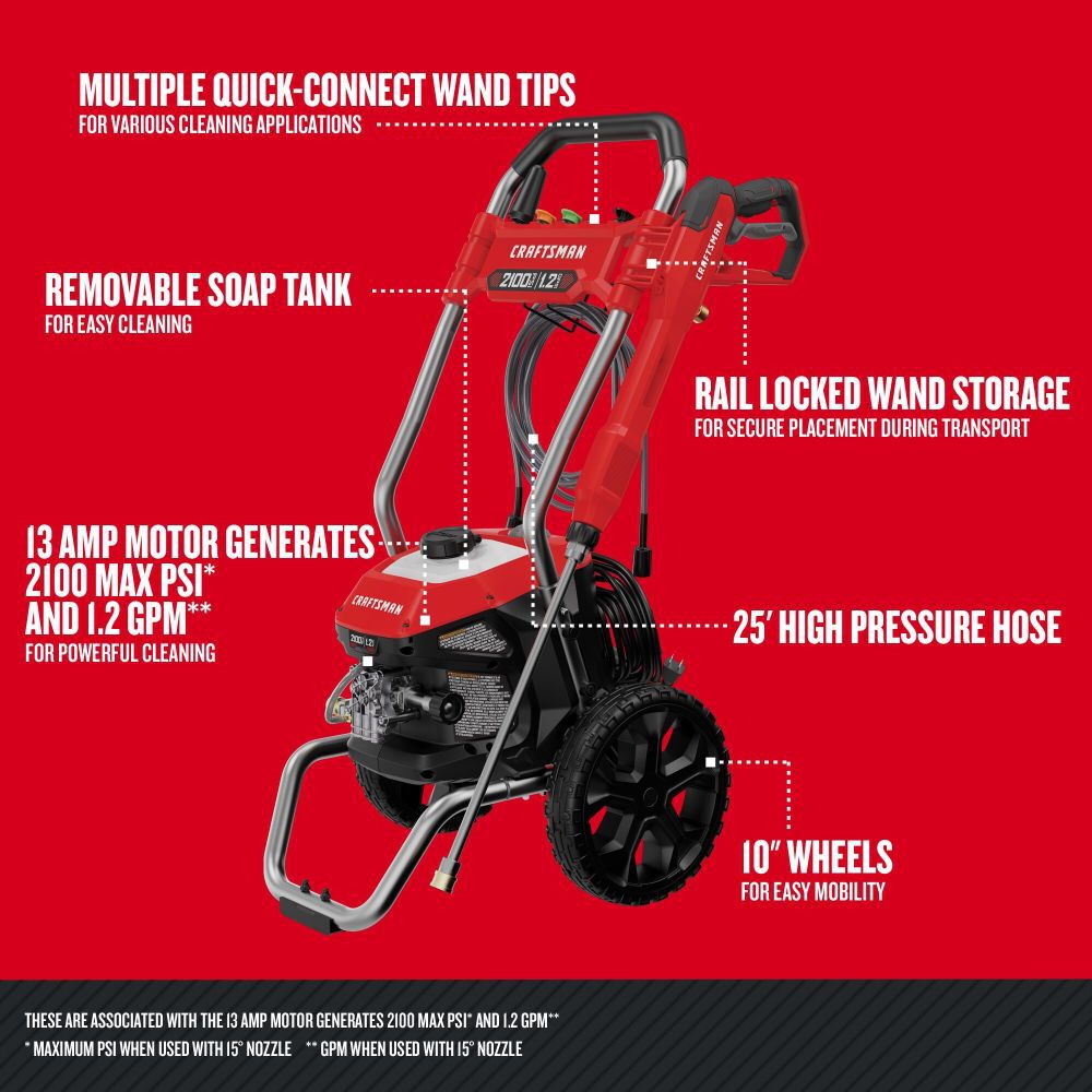 CRAFTSMAN 2100 PSI 1.2 GPM Electric Cold Water Pressure Washer with 5 Spray Nozzles, large image number 4