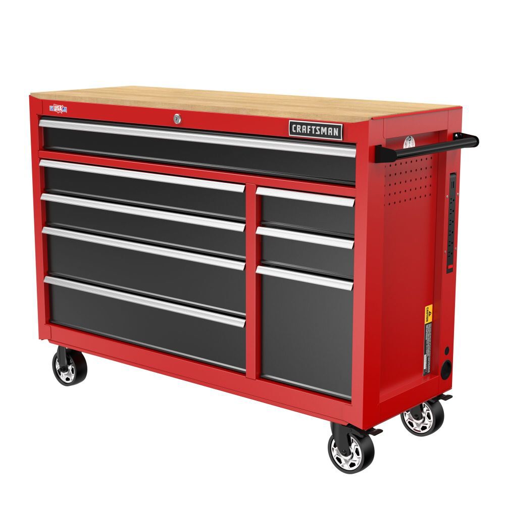 CRAFTSMAN S2000 Series 52 Inch Wide 8-Drawer Steel Rolling Workstation, Red – CMST98529RB