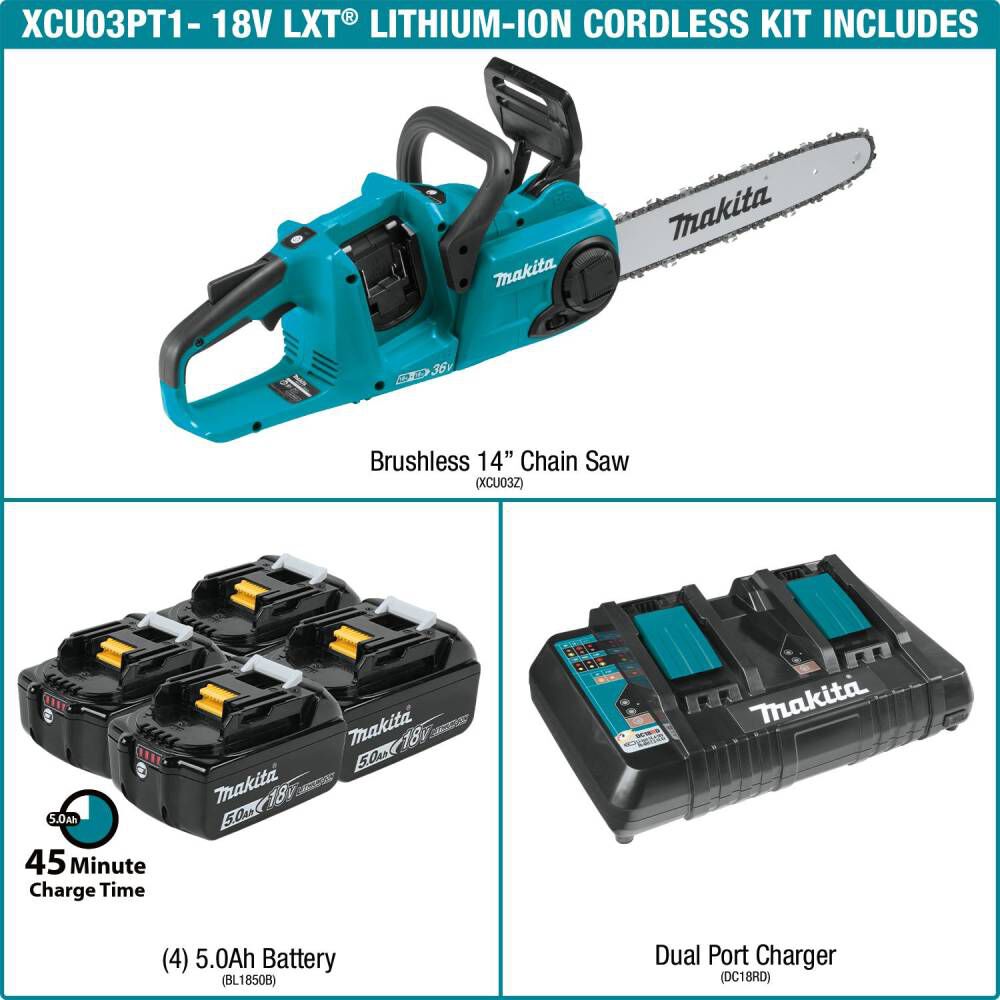 Makita 18V X2 (36V) LXT Chain Saw Kit 14in Cordless Brushless with 4 5.0Ah Batteries, large image number 20