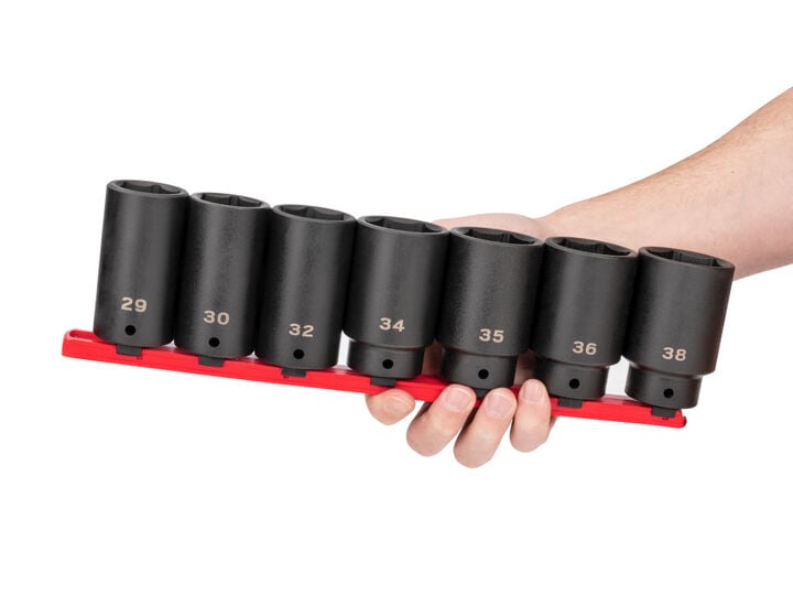 Tekton 1/2 Inch Deep 6 Point Axle Nut Impact Socket Set, Rail, (29-38 mm), large image number 2