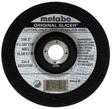 Metabo 6In x 0.045In x 7/8In Type 27 Slicer Wheel