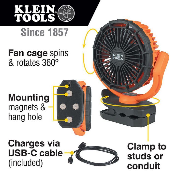 Klein Tools Promotional Rechargeable Clamping Jobsite Fan, large image number 1