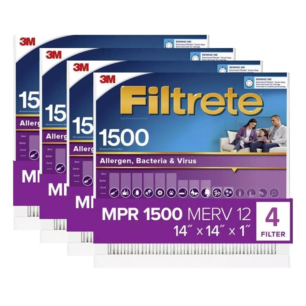 3M 14 Inch x 14 Inch 1500 MPR MERV 12 Allergen Air Filter – 4 Pack – 4012489-4 Pack