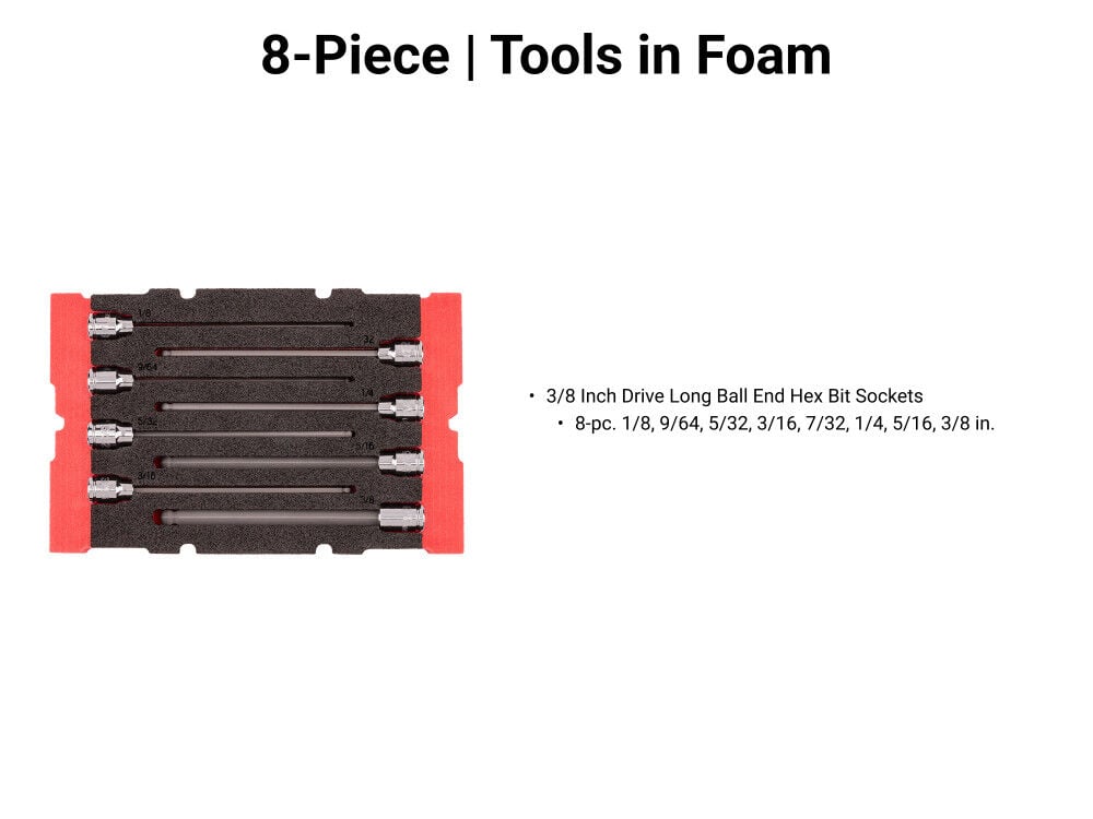 Tekton 3/8 Inch Long Ball End Hex Bits with Stacking Organizer, 1/8-3/8 Inch, 8 Pieces, large image number 2
