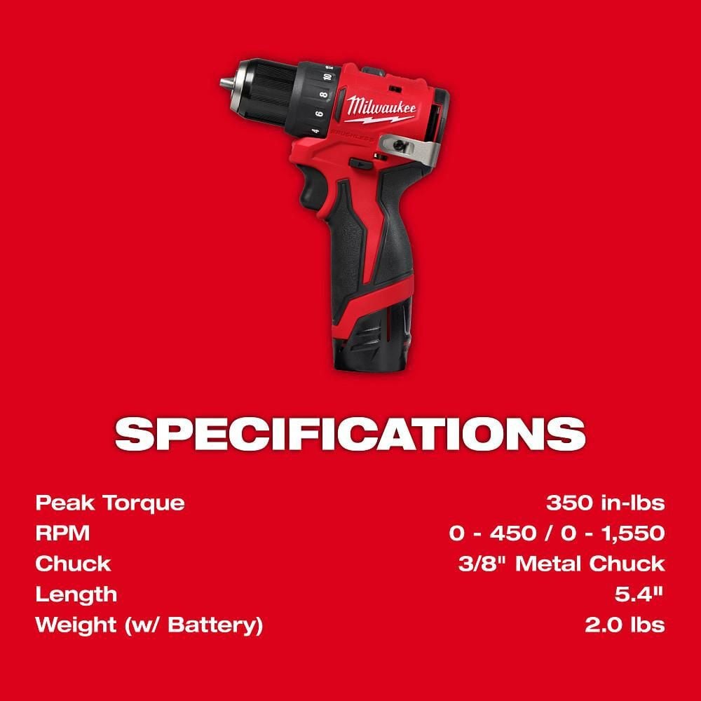 Milwaukee M12 Subcompact Brushless 3/8 Inch Drill/Driver Kit, large image number 5