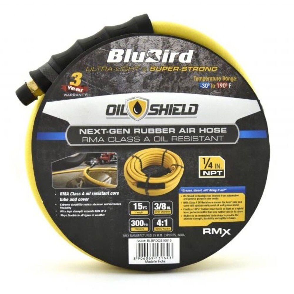 BluBird OilShield 3/8 Inch x 15 Ft. Nitrile Rubber Air Hose Assembly – OS3815