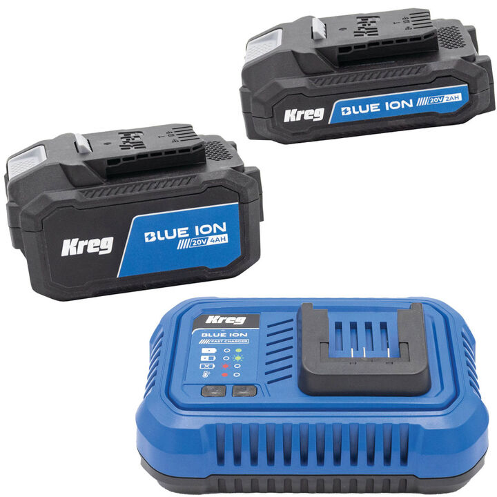 Kreg Blue Ion 20V 4.0 Ah and 2.0 Ah Lithium Ion Battery Pack and Fast Charger Bundle